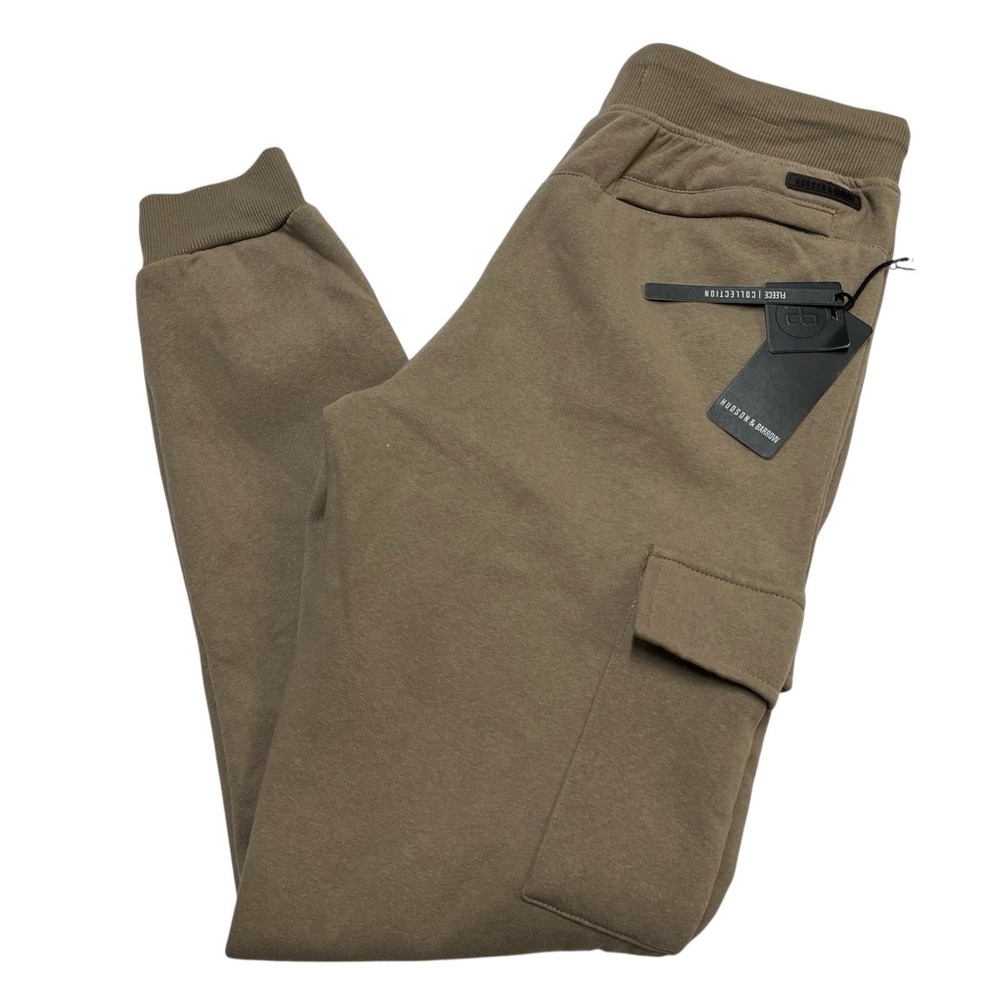 Hudson & Barrow Joggers Men S Cream Fleece Lined Cargo Sweatpants Lounge Comfort